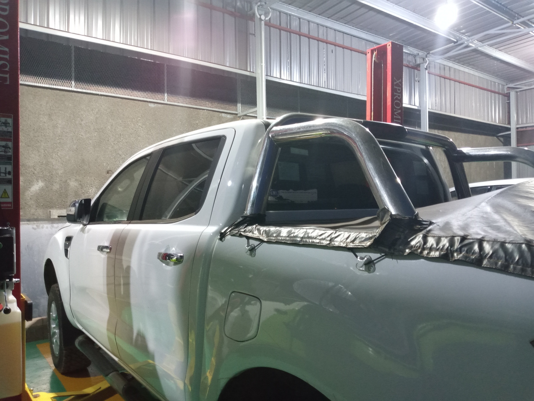 Pickup inside the workshop